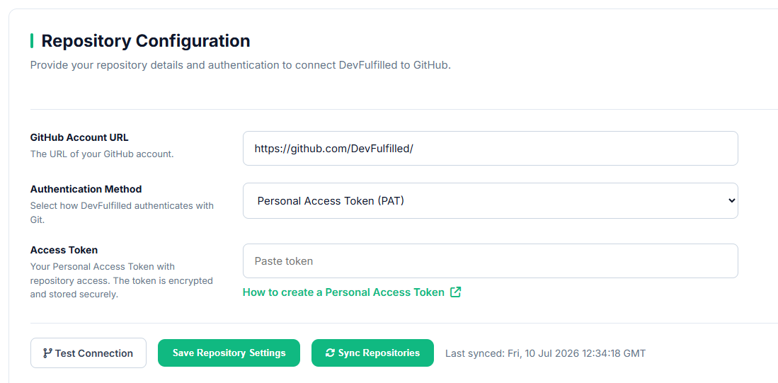 Linking GitHub to DevFulfilled